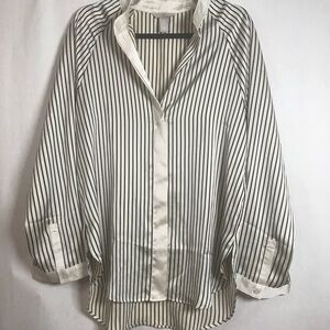 NWOT H&M Oversized Satin Striped Long Sleeve Mock Neck Blouse Size M